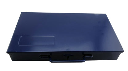 Dark Blue Metal Tool Case With Hinged Lid And Latch, Ideal For 3/8" Socketry