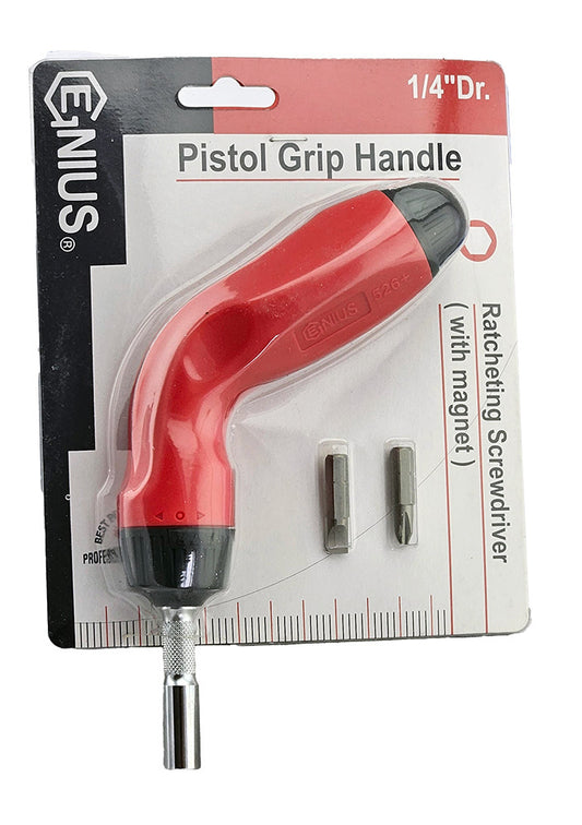 PISTOL GRIP RATCHETING SCREWDRIVER WITH BITS FROM GENIUS TOOLS