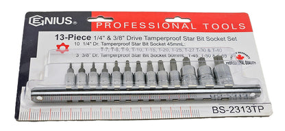 13Pc 1/4" & 3/8" Drive Tamperproof Torx Bit Socket Set From Genius Tools