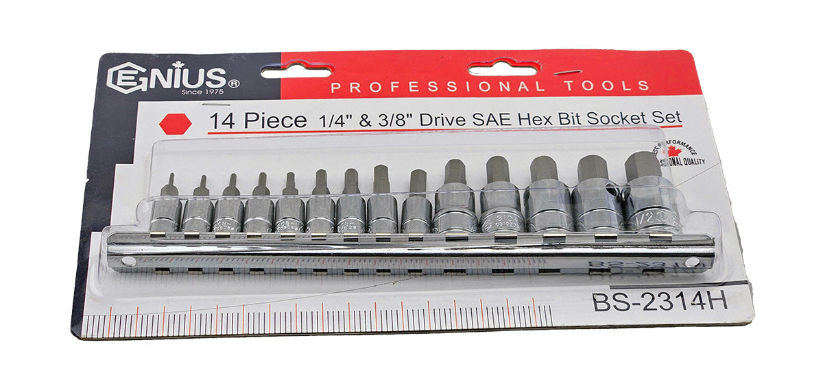 14 Piece 1/4″ & 3/8″ Drive AF Hex Bit Socket Set from Genius Tools