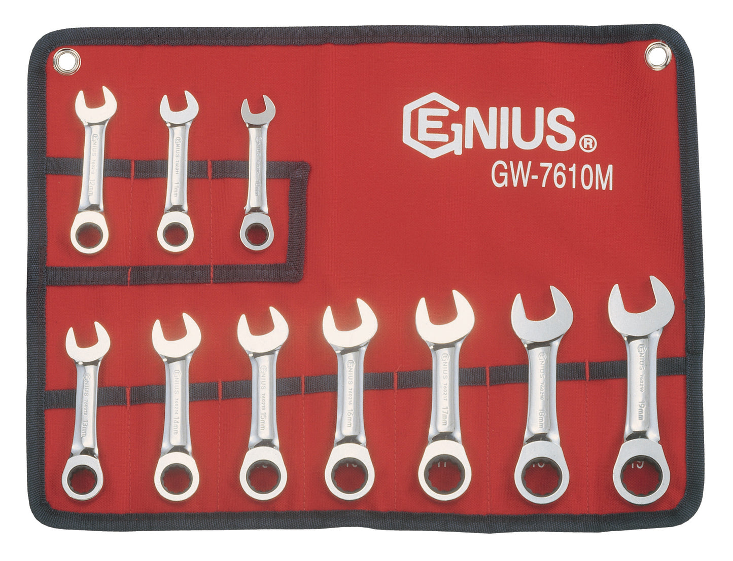 10Pc Stubby Ratcheting Wrench / Spanner Set By Genius Tools Gw-7610M