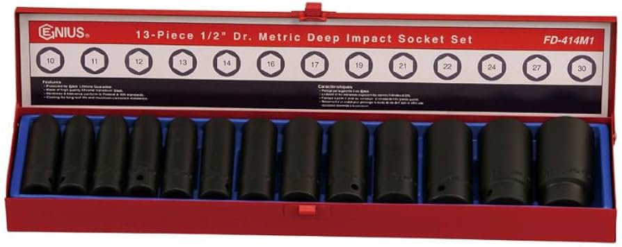 13Pc 1/2" Dr. Metric Deep Impact Socket Set 10-30mm From Genius Tools