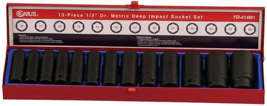 13Pc 1/2" Dr. Metric Deep Impact Socket Set 10-30mm From Genius Tools