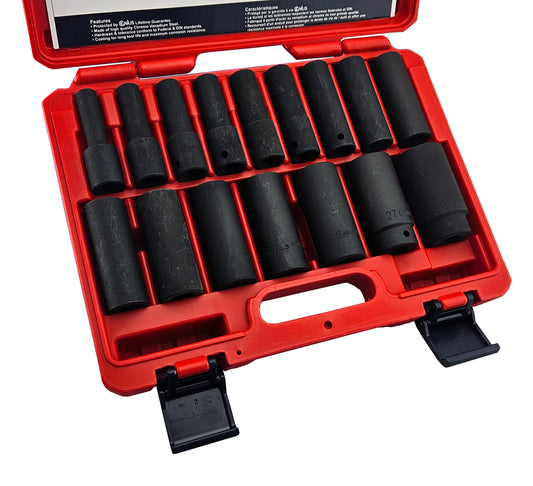 16Pc 1/2" Dr. Metric Deep Impact Socket Set Genius Tools Td-416M