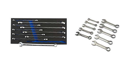 10Pc Extra Long Combination Spanner Set + Stubby Wrench Set