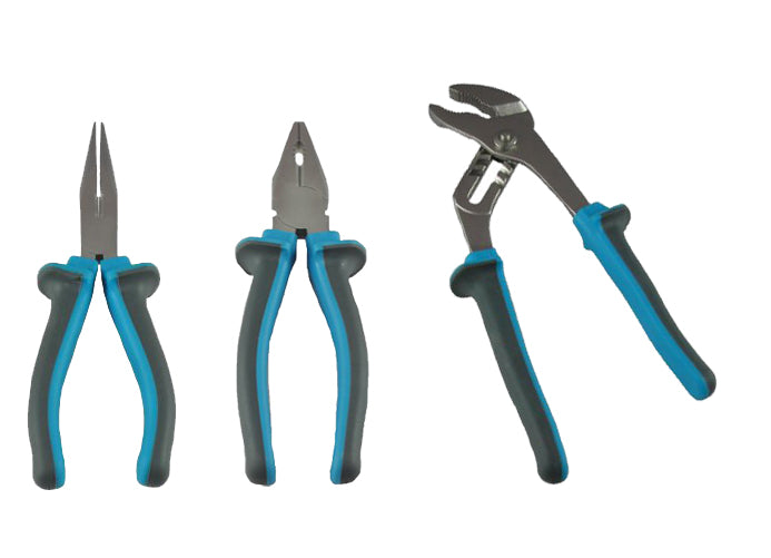 3Pc Pliers Set - Long Nose, Combination & Water Pump Pliers