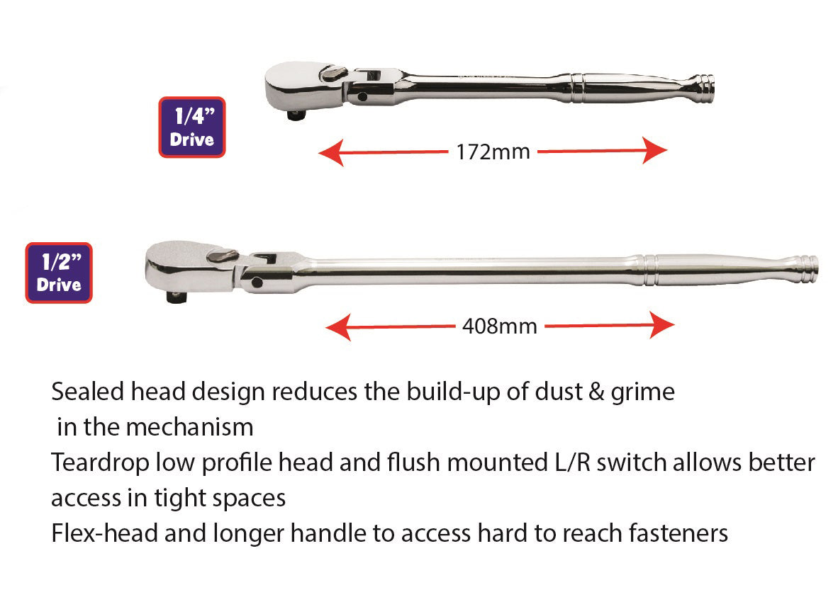 1/2" Drive & 1/4" Drive Ratchets With Low-Profile Flexi-Heads From Britool Hallmark