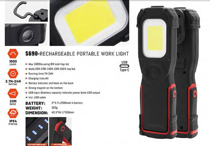 RECHARGEABLE PORTABLE WORK LIGHT 1000 LUMENS