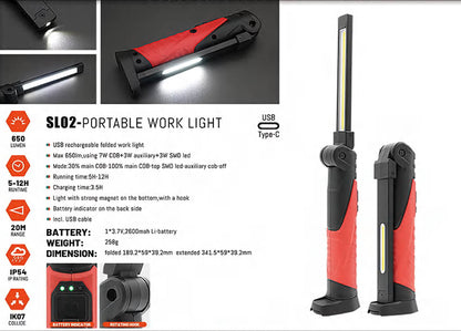 RECHARGEABLE FOLDING PORTABLE WORK LIGHT 650 LUMENS