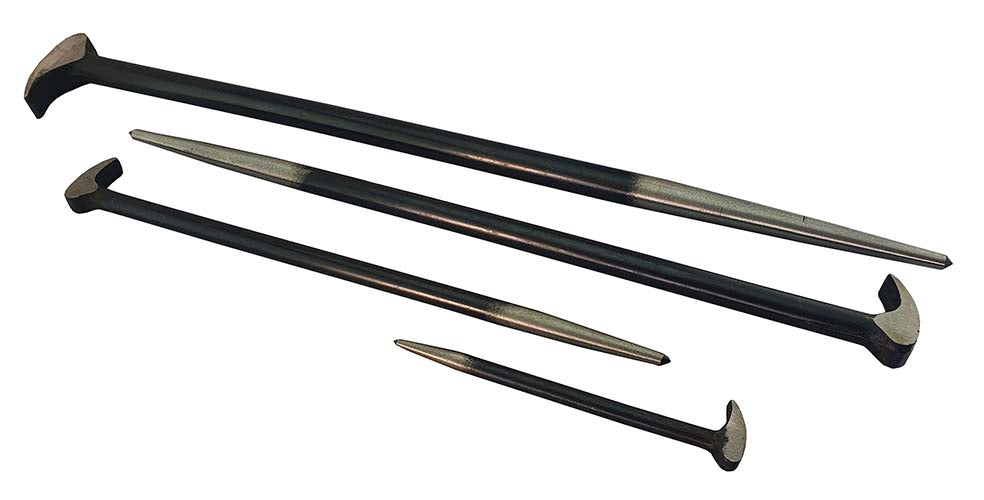 Britool 4 Piece Roll Head Pry Bar Set Includes Four Black Bars All Various Lengths with Tapered Shaft Design & Heel Bar Heads.