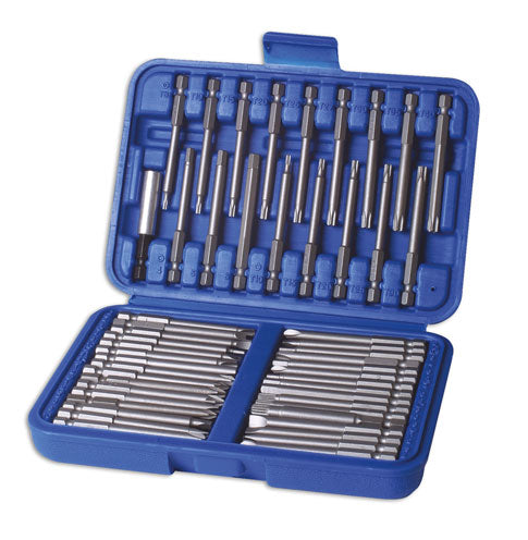 A set of the most popular 75mm screwdriver bit types for use with power tool drills & impact drivers. Supplied in blue plastic storage case.