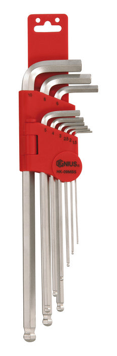 L shape metric Allen keys with ball-end wobble design supplied in plastic clip for easy storage.