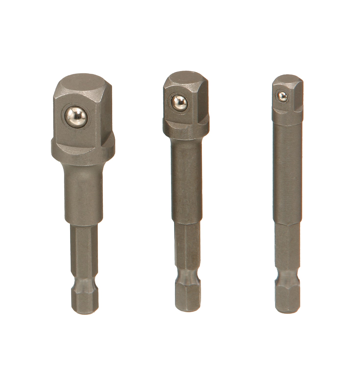 A set of three 1/4", 3/8" & 1/2" drive nut spinners, suitable for electric and cordless drills.