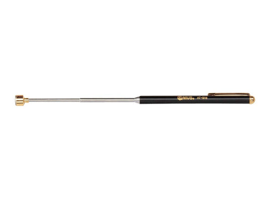 A telescopic black and gold magnetic pick-up tool, in the style of a pen. 