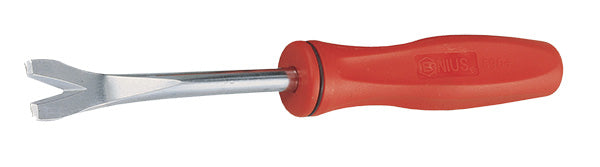 A special lever with a red screwdriver style handle for removing vehicle trim pads on door panels etc.