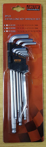 9Pc Extra-Long Ball-End Allen / Hex Key Set From Custor Tools