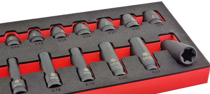 1/2" Drive Impact E-Torx Socket Set, Sizes E10-E24 - Britool Hallmark