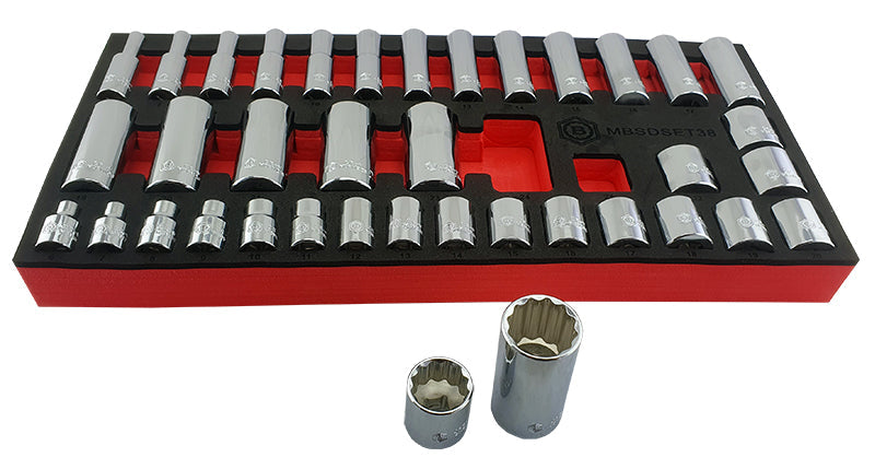 38Pc 3/8" Dr. Standard & Deep Socket Set (12 Point) + Free Ratchet From Britool Hallmark