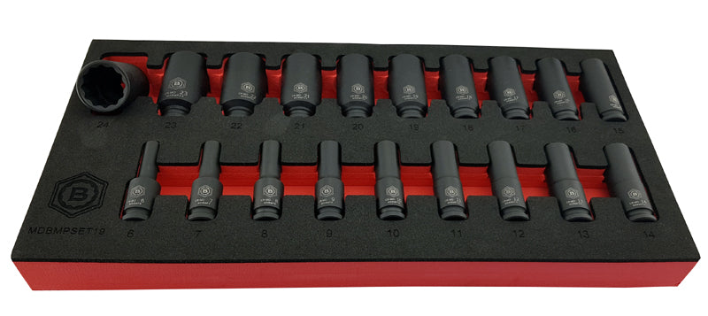 19Pc 3/8" Dr. Deep Bi-Hex/12-Point Impact Socket Set - Britool Hallmark