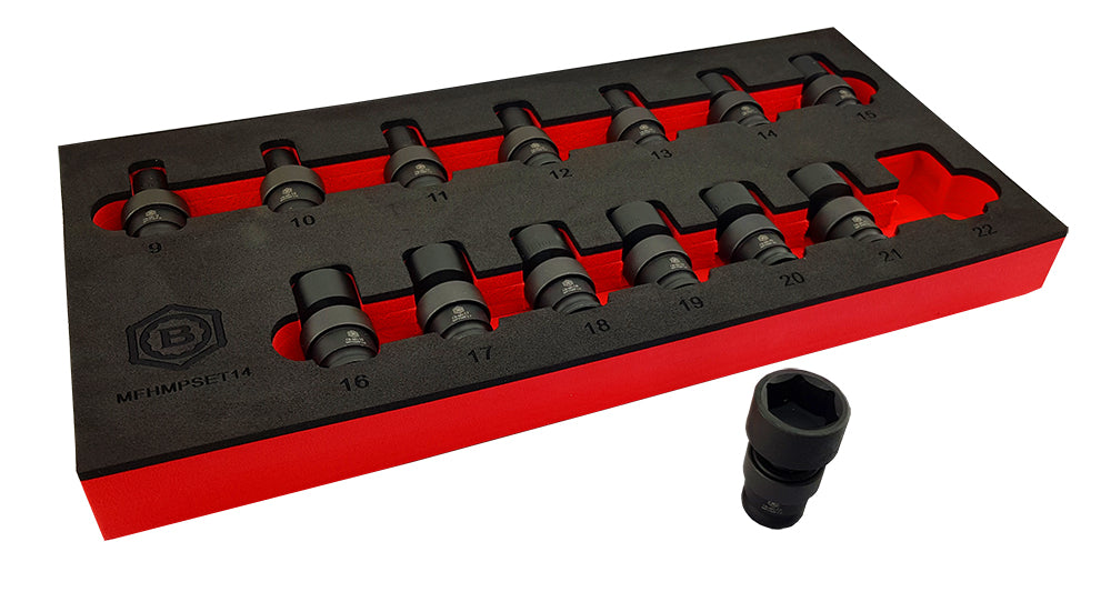 3/8" Dr Flexi Swivel Joint Impact Socket Set 9-22mm - Britool Hallmark