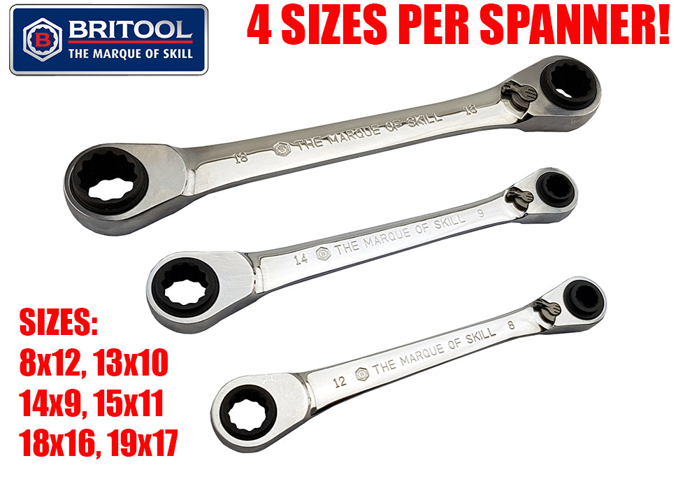 4 In 1 Ratchet Spanner / Wrench Set From Britool Hallmark