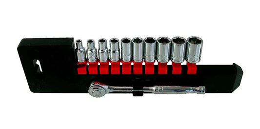 1/4" Drive Hex Socket Socket Set 4-13mm + Ratchet On Plastic Holder